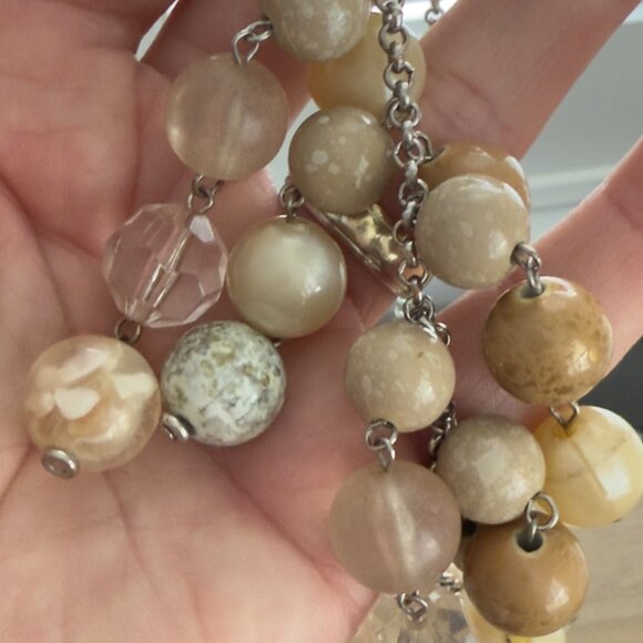 Multi-Strand Beaded Cluster Necklace Earthy Tones Champagne Cream Adjustable NY - Picture 5 of 13